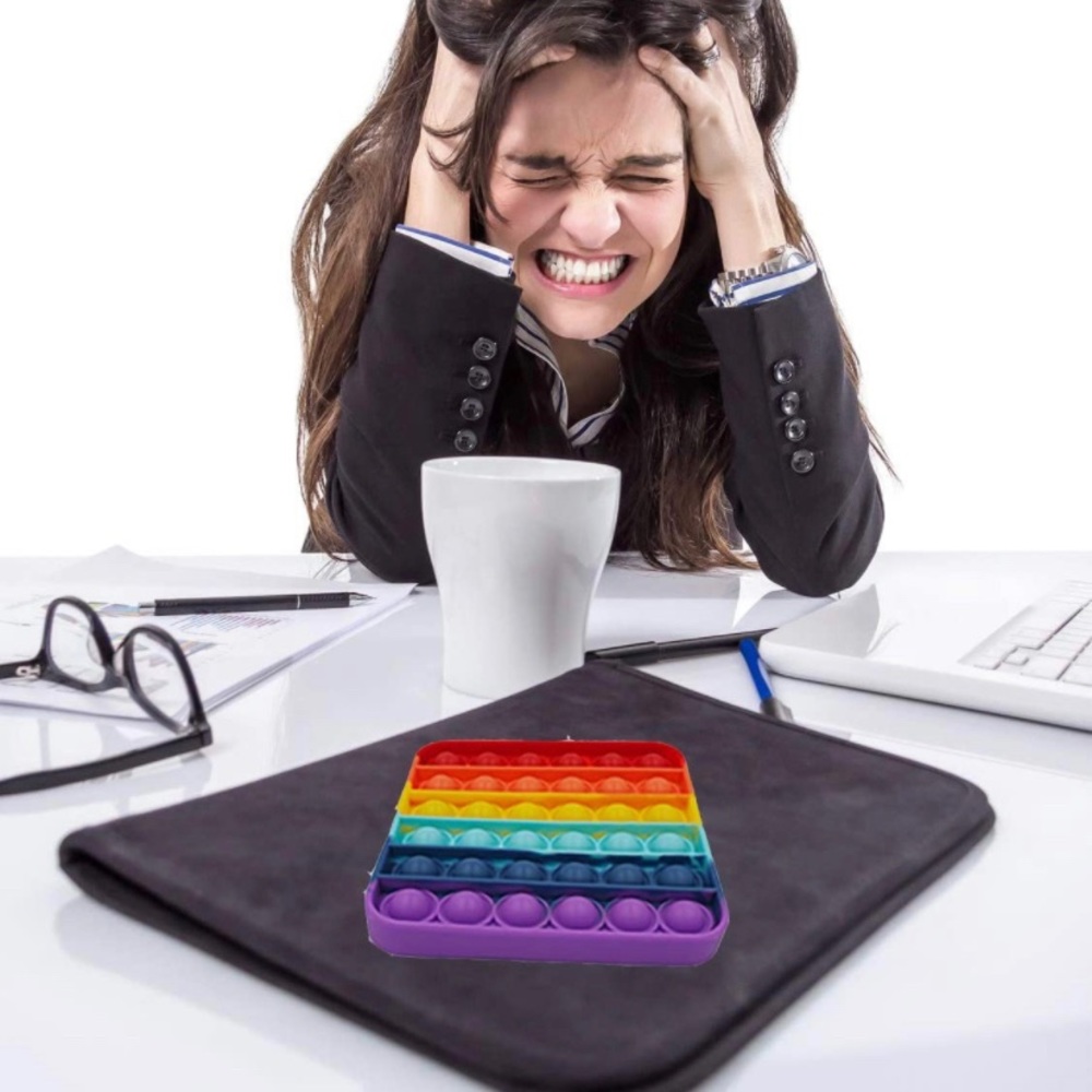 New Square Rainbow Fidget Bubble Push Pop Toy - Picture 6 of 7